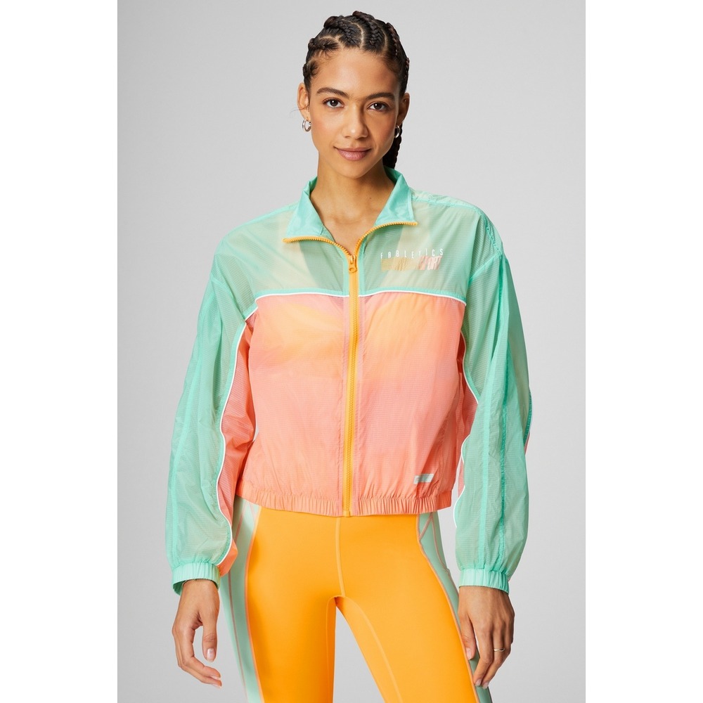 Fabletics Payton Windbreaker Jacket Womens L Peach Kiss Full Zip Athleisure
